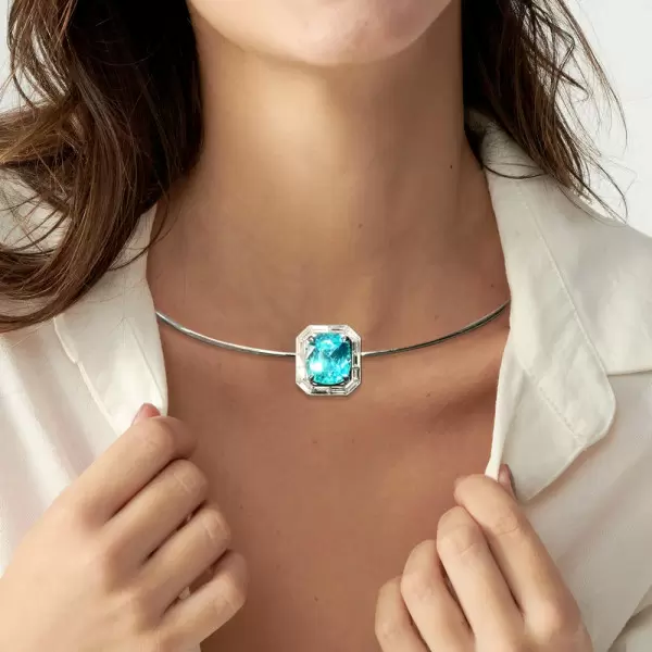 11ct Halo Cushion Cut Blue Paraiba Torque Necklace