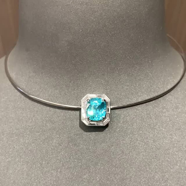 11ct Halo Cushion Cut Blue Paraiba Torque Necklace