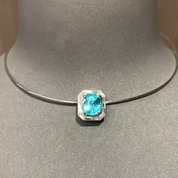 11ct Halo Cushion Cut Blue Paraiba Torque Necklace