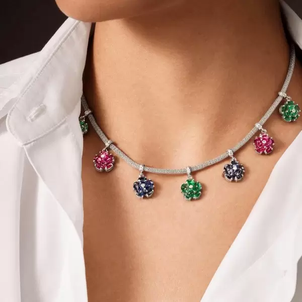 16ctw Multicolor Sapphire Flower Pendant Statement Necklace