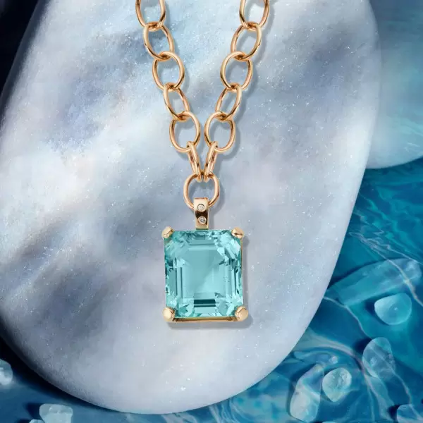 25ct Huge Emerald Cut Aquamarine Link Chain Necklace