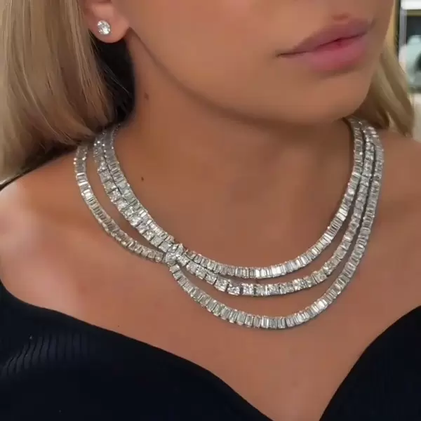 60ctw Marquise and Emerald Cut Three-layer Statement Necklace
