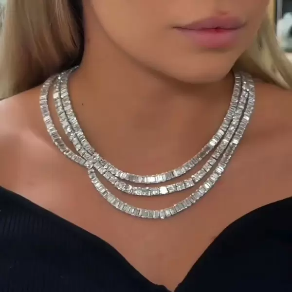 60ctw Marquise and Emerald Cut Three-layer Statement Necklace