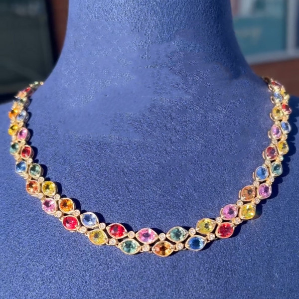 35ctw Oval Cut Multicolor Sapphire Double-layer Rainbow Necklace