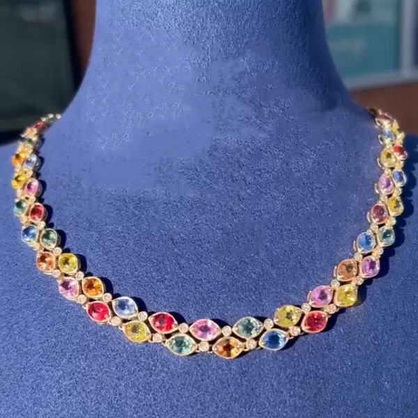 35ctw Oval Cut Multicolor Sapphire Double-layer Rainbow Necklace