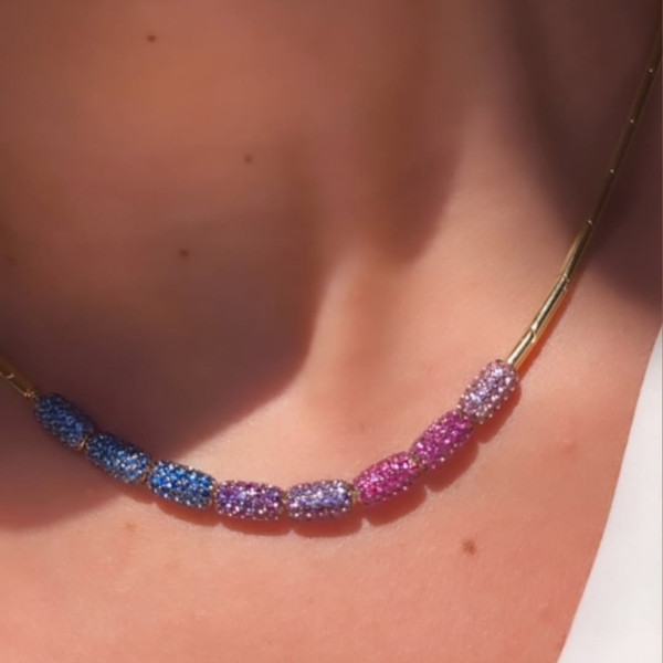 12ctw Multicolor Sapphire Paved Bead Necklace