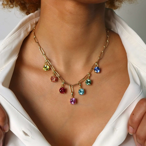 21ctw Round Cut Multicolor Removable Pendant Paperclip Necklace