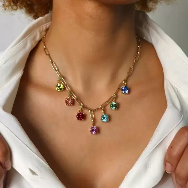 21ctw Round Cut Multicolor Removable Pendant Paperclip Necklace