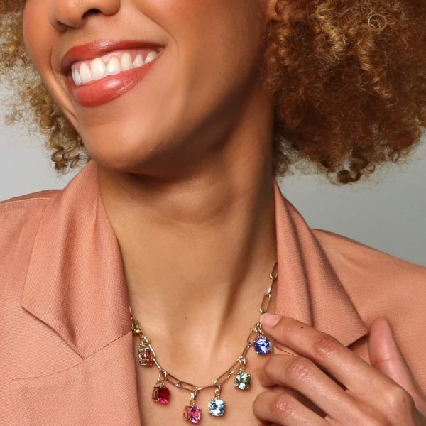 21ctw Round Cut Multicolor Removable Pendant Paperclip Necklace