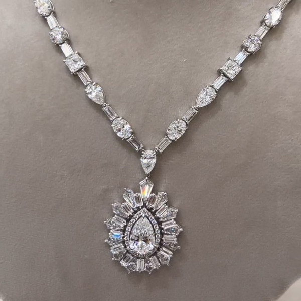 50ctw Pear Cut Vinatge Halo Statement Necklace