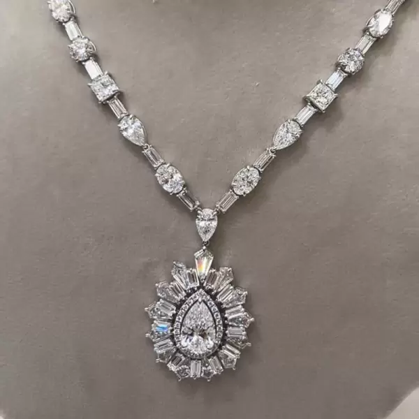 50ctw Pear Cut Vinatge Halo Statement Necklace