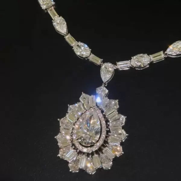 50ctw Pear Cut Vinatge Halo Statement Necklace