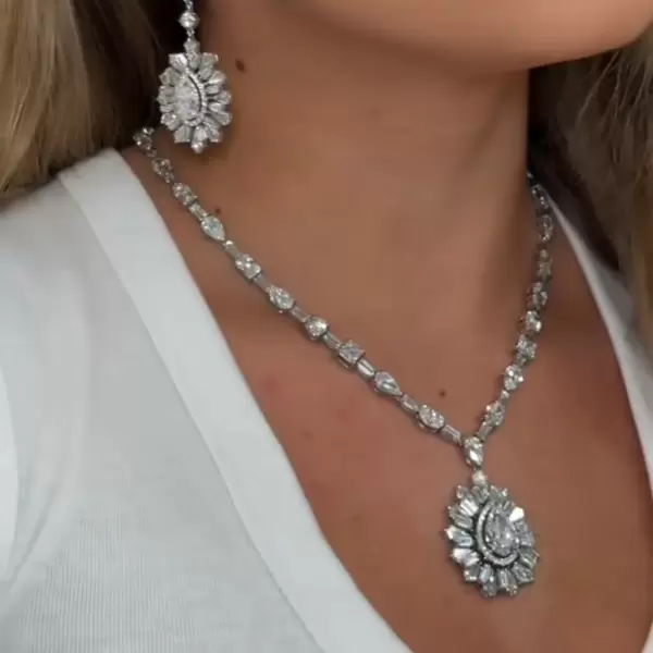 50ctw Pear Cut Vinatge Halo Statement Necklace