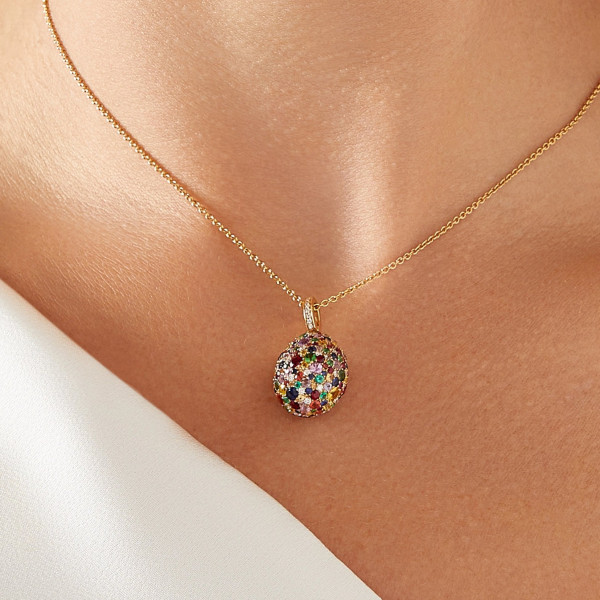 8ctw Multicolor Sapphire Paved Rainbow Egg Pendant Necklace