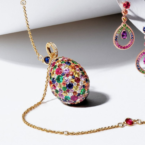 8ctw Multicolor Sapphire Paved Rainbow Egg Pendant Necklace