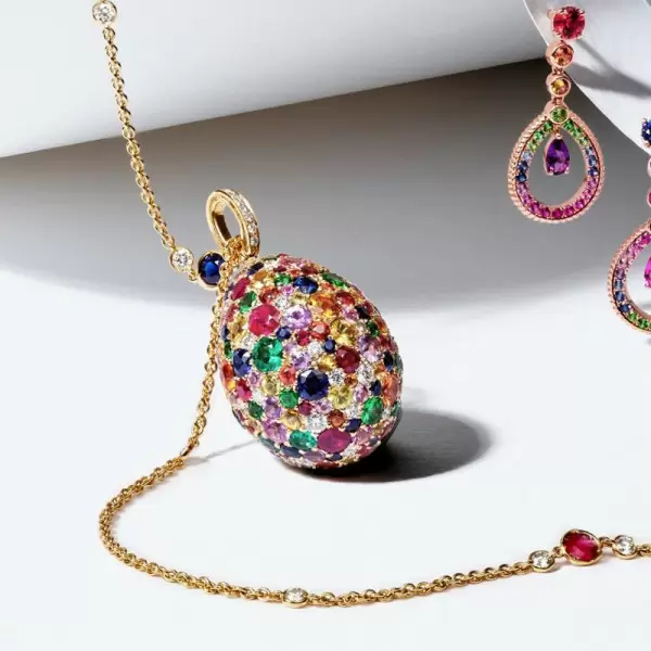 8ctw Multicolor Sapphire Paved Rainbow Egg Pendant Necklace