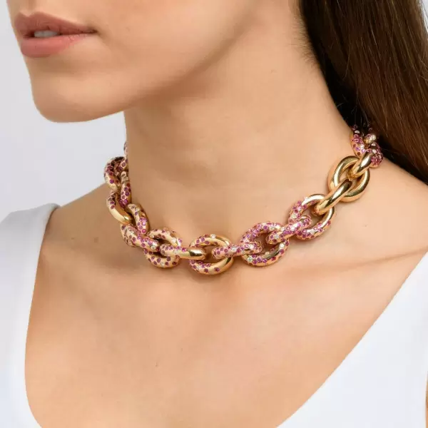 16ctw Flush Set Ruby Bold Link Chain Necklace