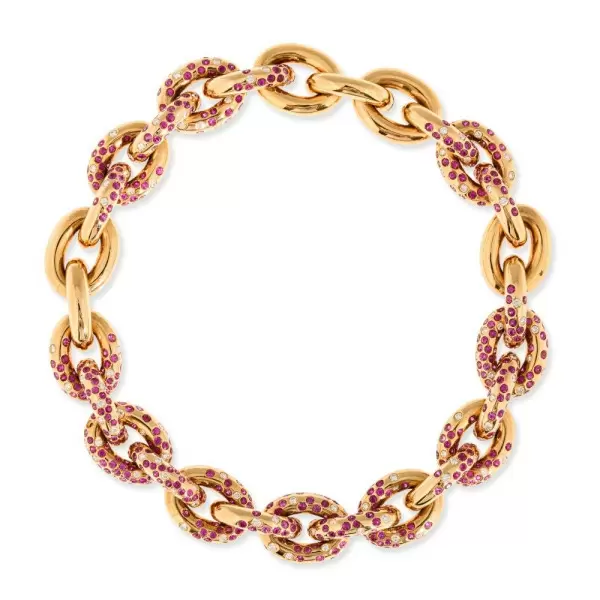 16ctw Flush Set Ruby Bold Link Chain Necklace