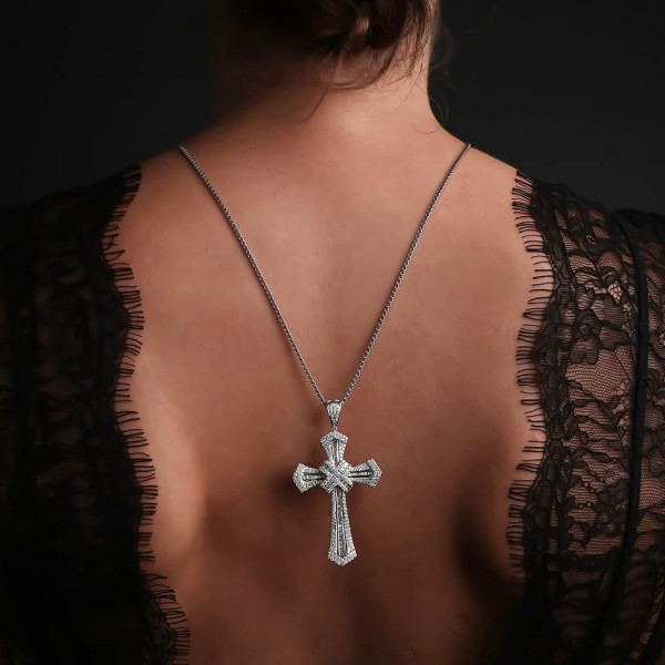 10ctw Baguette Cut White Sapphire Cross Pendant Necklace