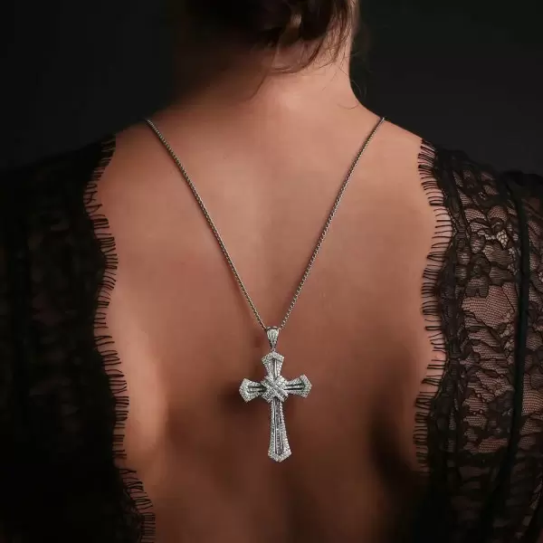 10ctw Baguette Cut White Sapphire Cross Pendant Necklace