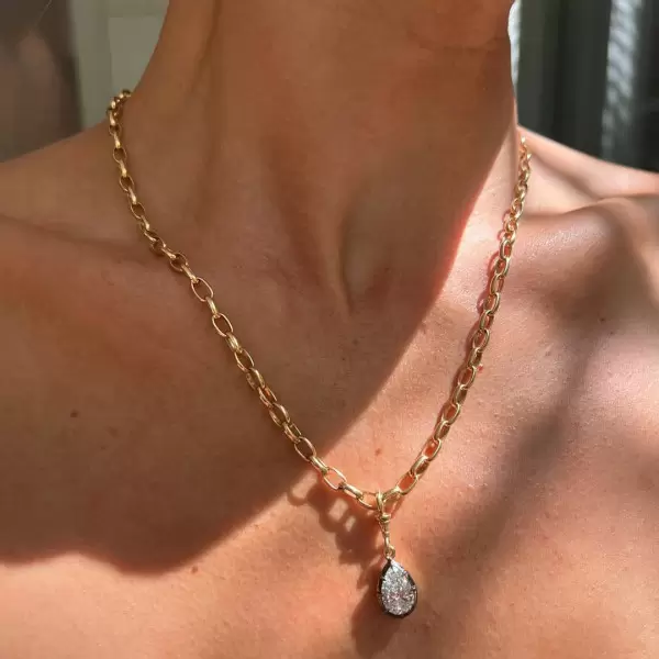 3ct Pear Cut Vintage Two Tone Pendant Link Necklace