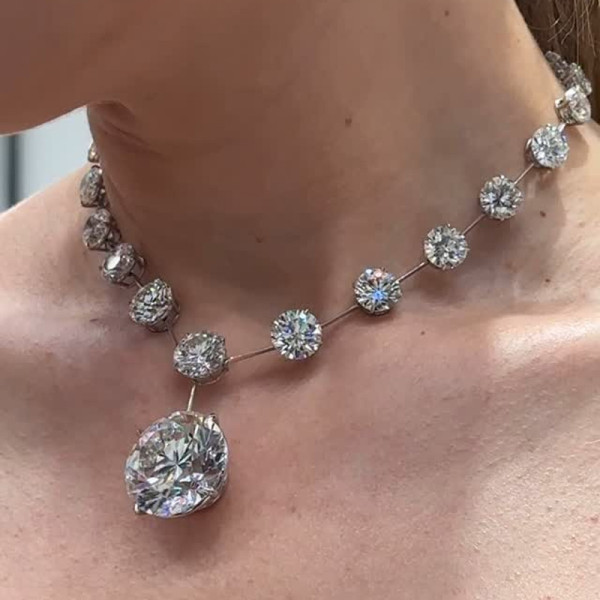 120ctw Round Cut White Sapphire Statement Necklace