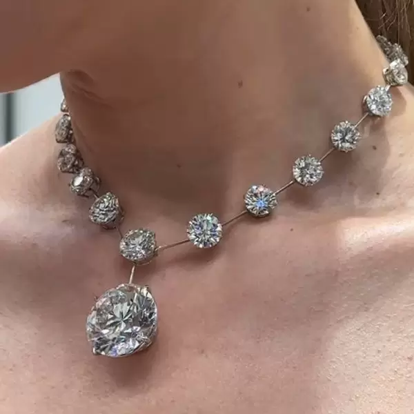 120ctw Round Cut White Sapphire Statement Necklace