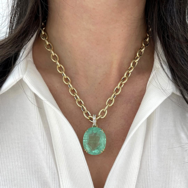 25ct Huge Oval Cut Mint Green Emerald Pendant Necklace