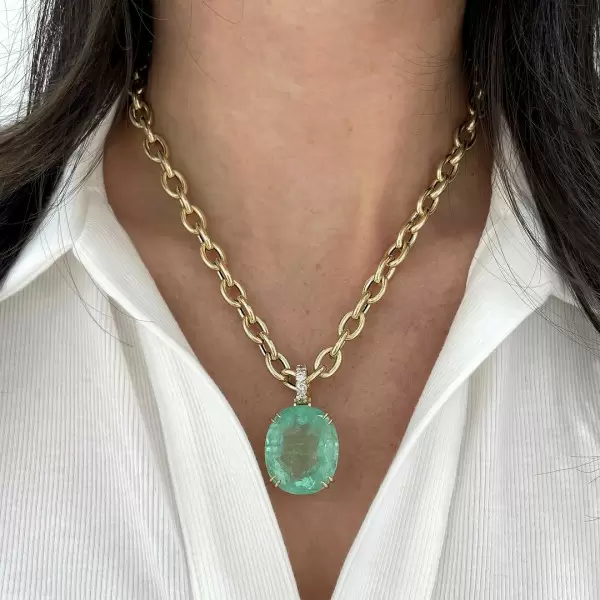 25ct Huge Oval Cut Mint Green Emerald Pendant Necklace