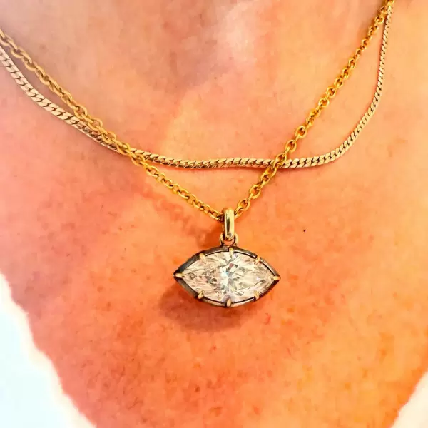 6ct Horizontally Set Marquise Cut Vintage Pendant Necklace