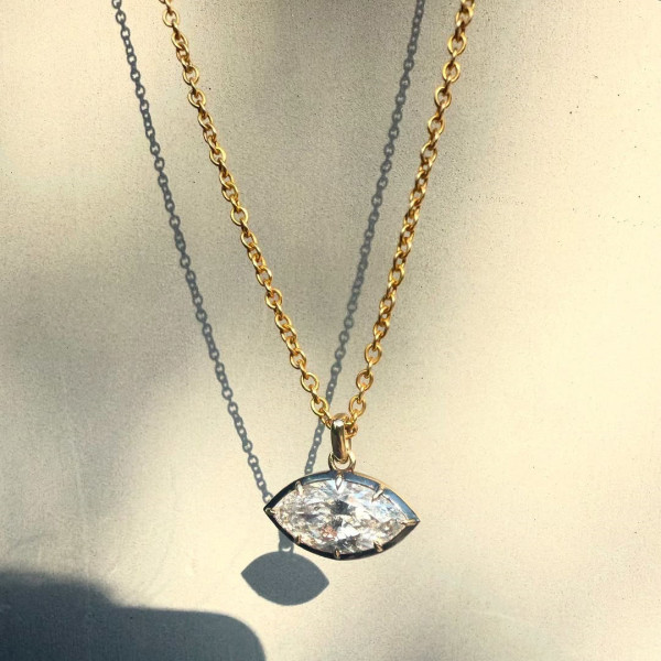 6ct Horizontally Set Marquise Cut Vintage Pendant Necklace
