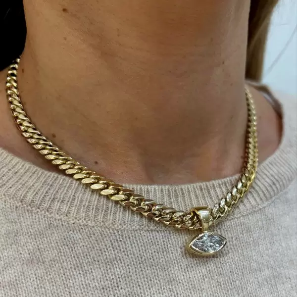 3.8ct Horizontally Set Marquise Cut Cuban Link Necklace