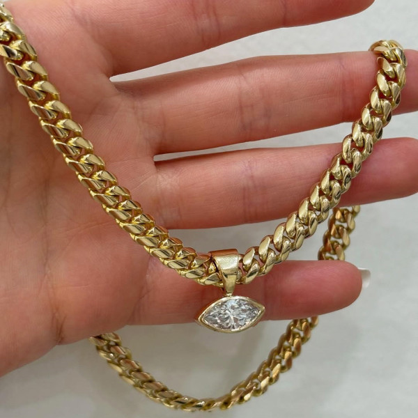 3.8ct Horizontally Set Marquise Cut Cuban Link Necklace