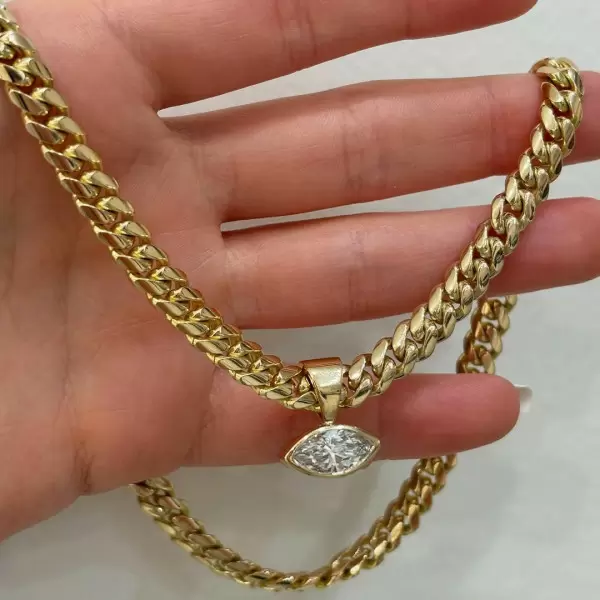 3.8ct Horizontally Set Marquise Cut Cuban Link Necklace
