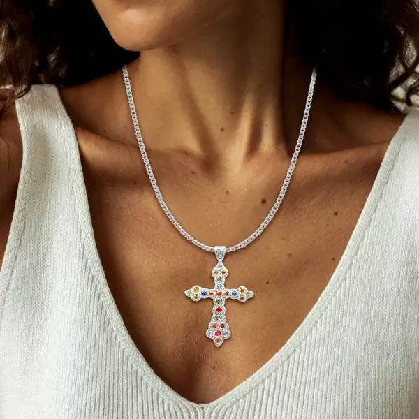 5ctw Round Cut Multicolor Sapphire Cross Pendant Necklace