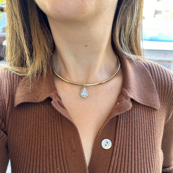 5.7ct Pear Cut White Sapphire Two Tone Torque Necklace
