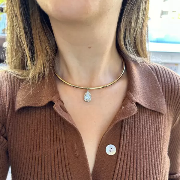 5.7ct Pear Cut White Sapphire Two Tone Torque Necklace