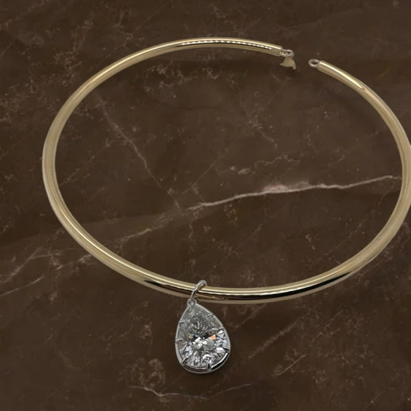 5.7ct Pear Cut White Sapphire Two Tone Torque Necklace