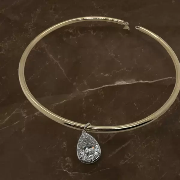 5.7ct Pear Cut White Sapphire Two Tone Torque Necklace