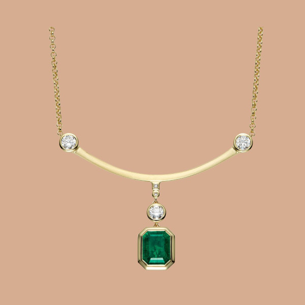 6ct Emerald Cut Emerald Smile Pendant Necklace