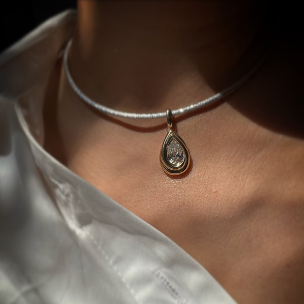 3ct Pear Cut White Sapphire Two Tone Torque Necklace