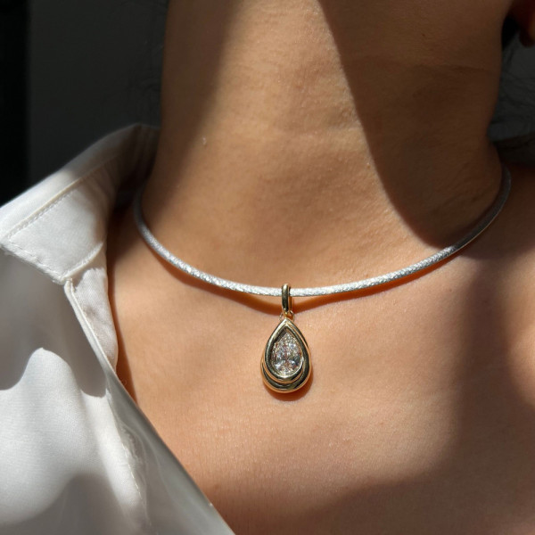 3ct Pear Cut White Sapphire Two Tone Torque Necklace