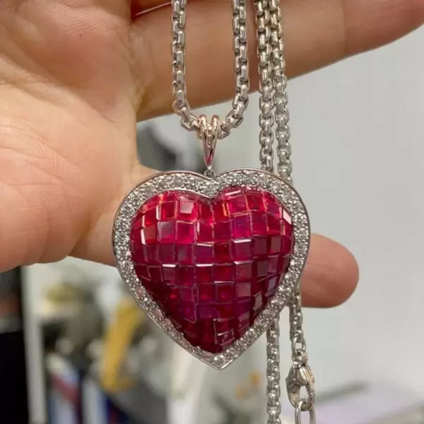 18ctw Invisibly-set Ruby Heart Pendant Necklace