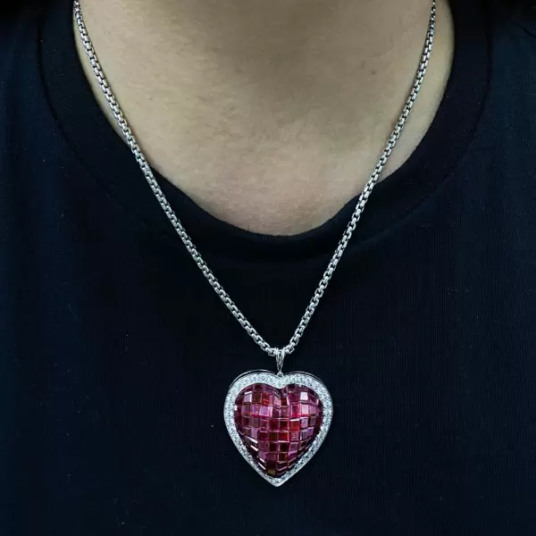 18ctw Invisibly-set Ruby Heart Pendant Necklace