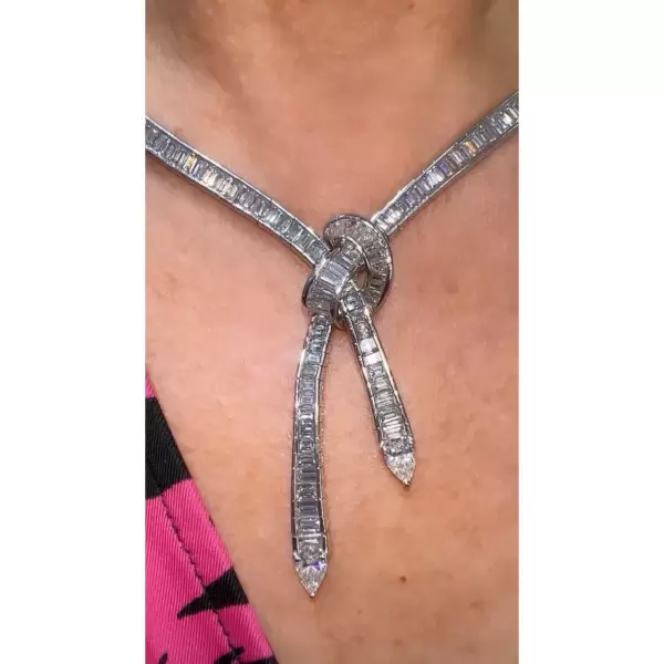 30ctw Pear and Baguette Cut White Sapphire Knot Necklace
