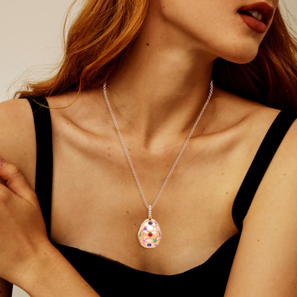 4ctw Round Cut Multicolor Sapphire Egg Pendant Necklace