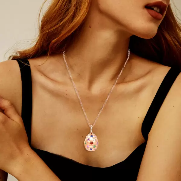 4ctw Round Cut Multicolor Sapphire Egg Pendant Necklace