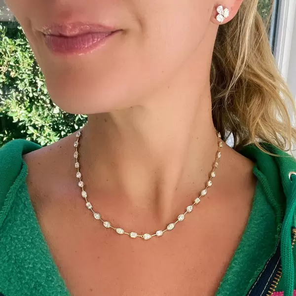 6ctw Mixed Shape Bezel Set White Sapphire Tennis Necklace