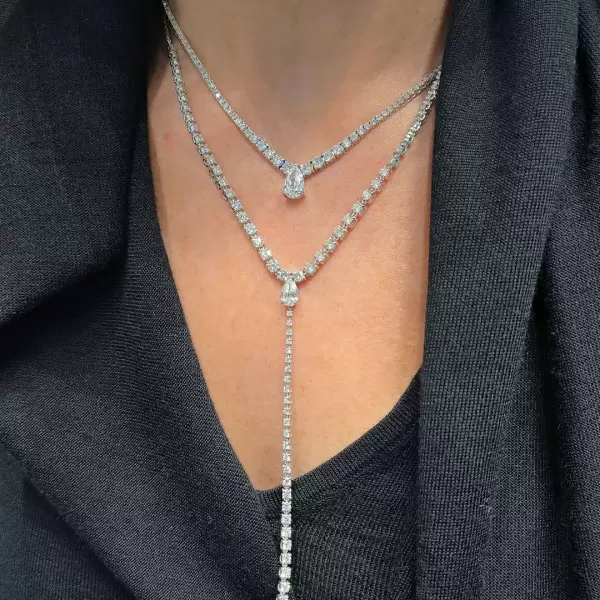 16ctw Pear and Round Cut Layered Necklace Set