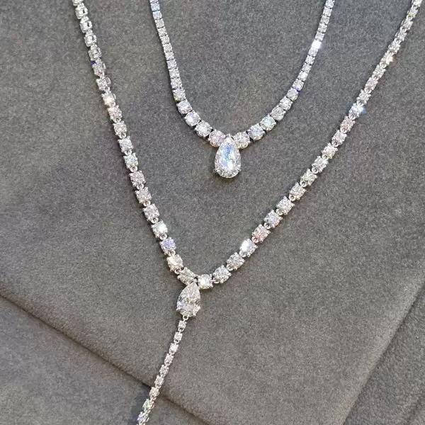 16ctw Pear and Round Cut Layered Necklace Set